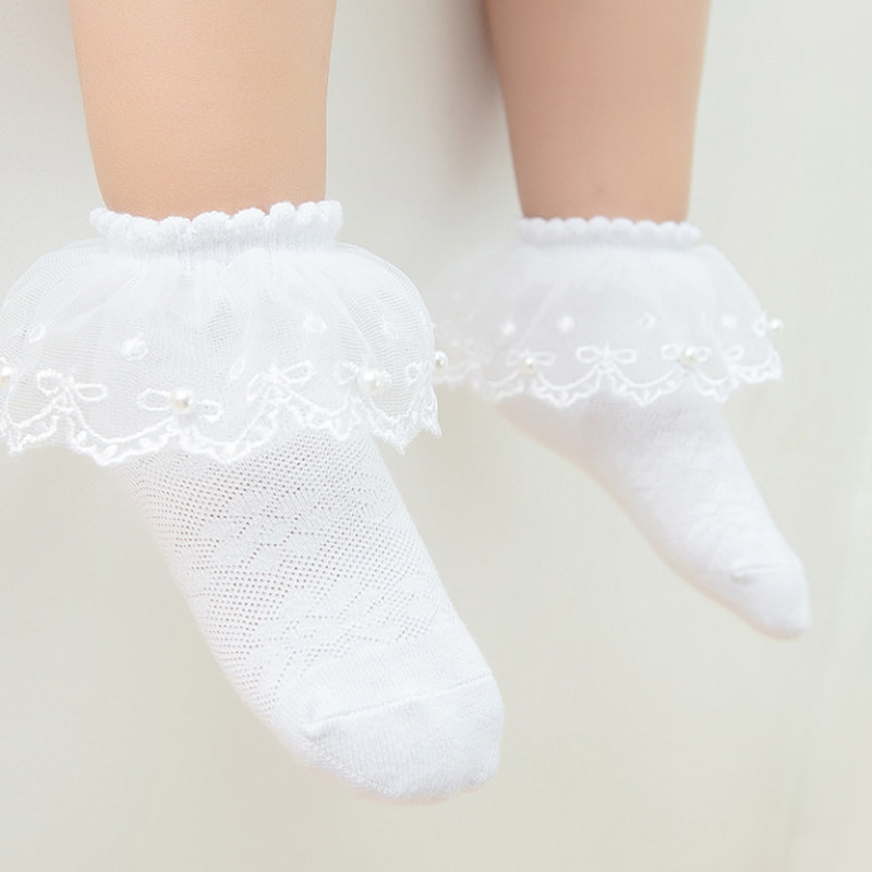 Mesh Pearl Lace Lace Socks Cotton Girls 'Bow Baby Dunne korte sokken Mesh Pearl Lace Lace Socks Cotton Girls 'Bow Baby Dunne korte sokken