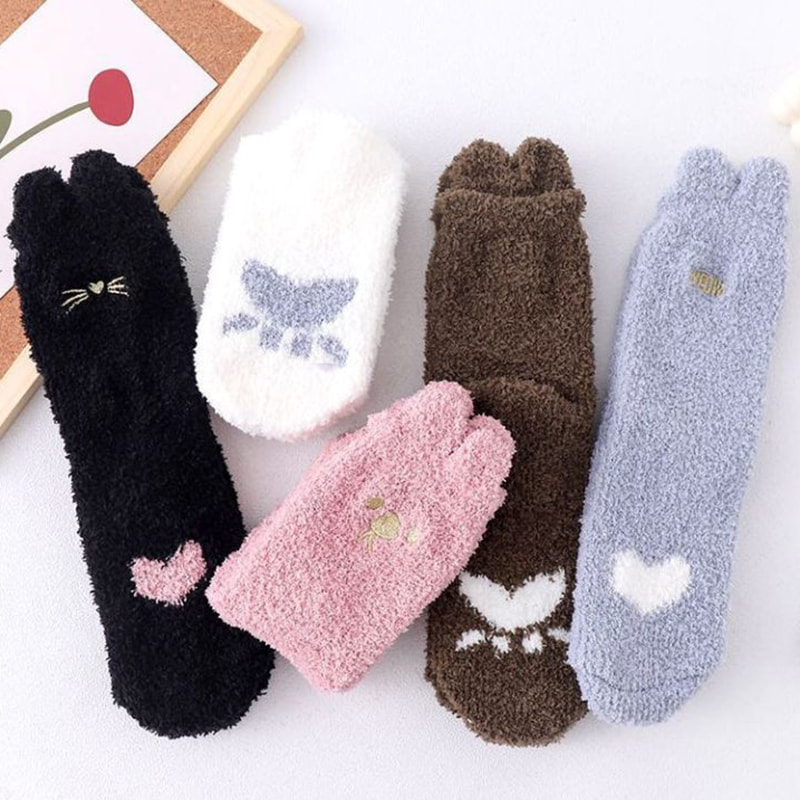 Coral Fleece Socks, Furry Mid-Term Socks voor kinderen, herfst- en winterkattenklauwen, schattig, antiklip, warm slapen, vloer slapende sokken