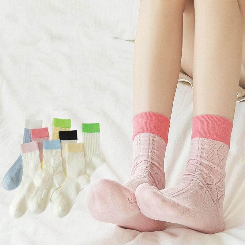 Diamantvormige dames patchwork zomer holle gaas ademende middenbuis sokken