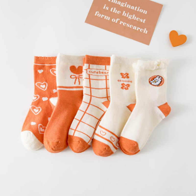 Girl's Socks Cartoon Orange Rabbit Medium grote kinderen sokken Girl's Socks Cartoon Orange Rabbit Medium grote kinderen sokken