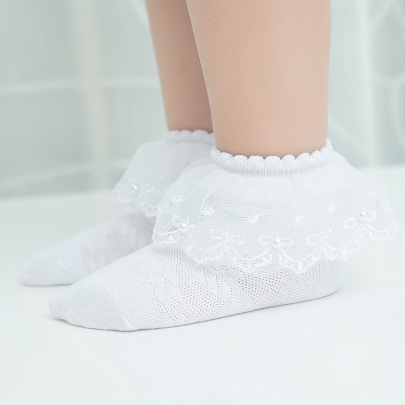 Mesh Pearl Lace Lace Socks Cotton Girls 'Bow Baby Dunne korte sokken Mesh Pearl Lace Lace Socks Cotton Girls 'Bow Baby Dunne korte sokken